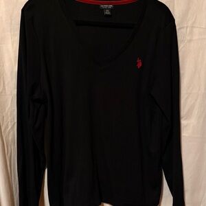 74- U.S. Polo Assn. Black V-Neck Shirt with Red Emblem